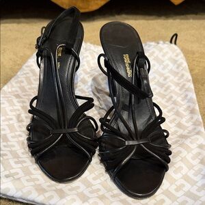 Diane Von Furstenberg Black Strappy Slingback Leather Heels